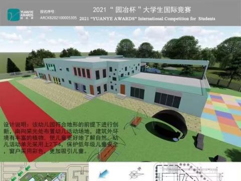 阳光幼儿园 该幼儿园符合地形的前提下创新，南向采光处布置幼儿活动场地，建筑外环境有丰富的植物，使儿童更好..